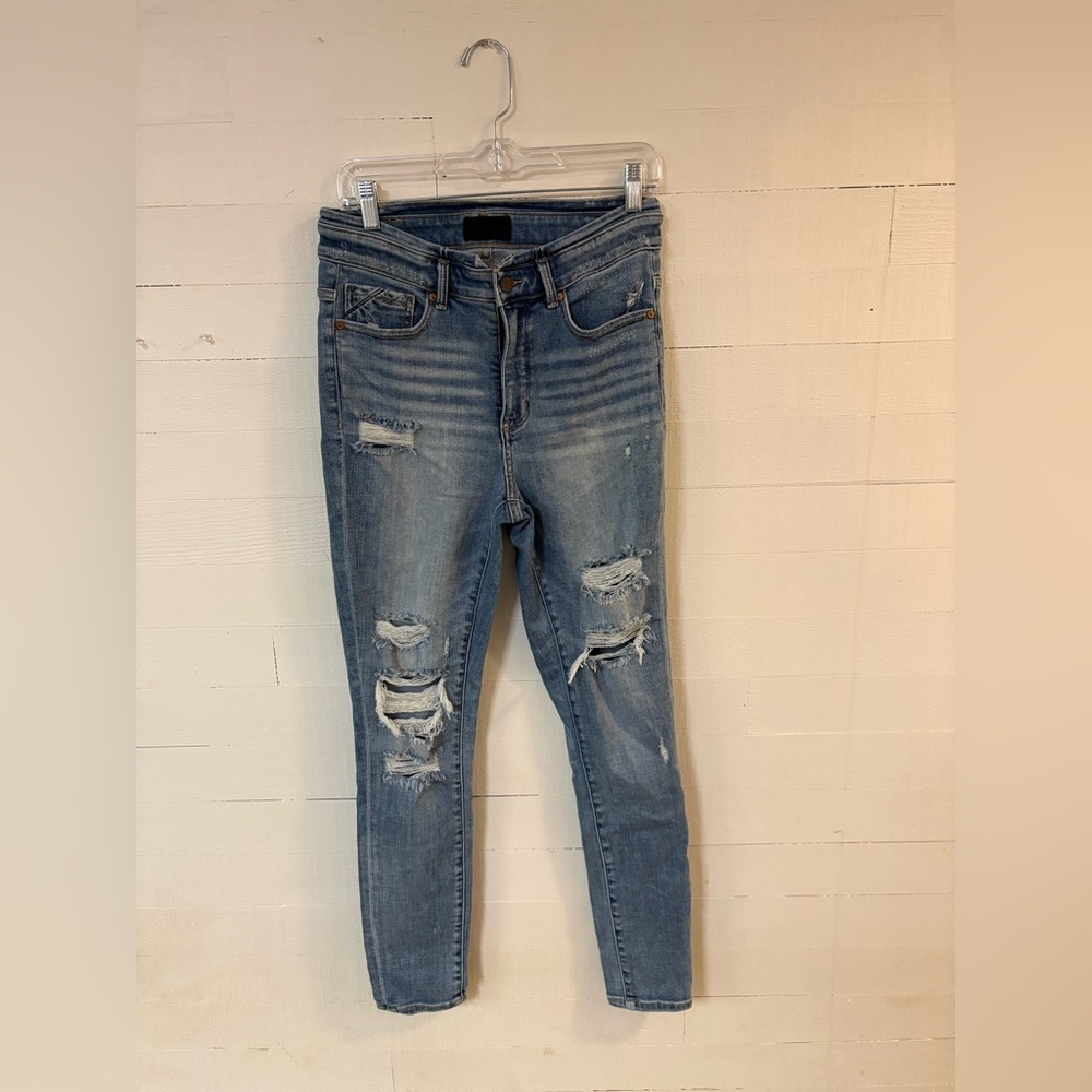 Buckle Black Fit 75 Distressed Skinny Jeans Size 28 Women’s Blue Denim